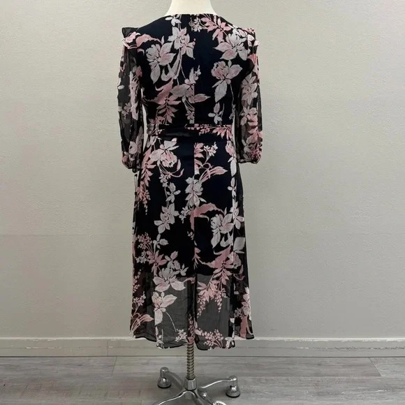 Tommy Hilfiger Navy Blue Floral Midi Dress - New - Size 12 - Picture 5 of 7